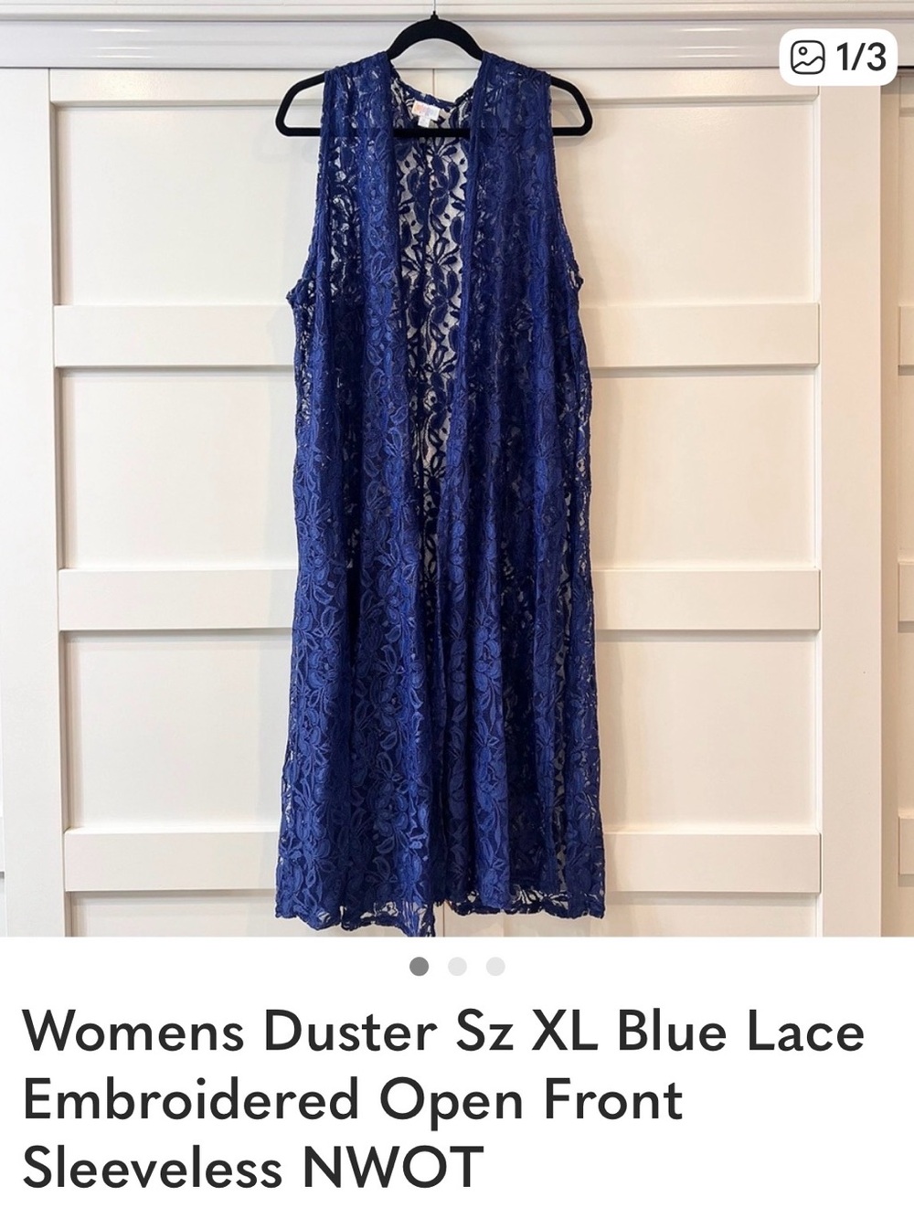 LuLaRoe Blue OS Lace Sleeveless Accessory/Wrap/Duster
